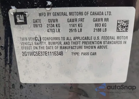 2014 Chevrolet Impala Limited Ltz из США, поврежденный, VIN 2G1WC5E37E1116348